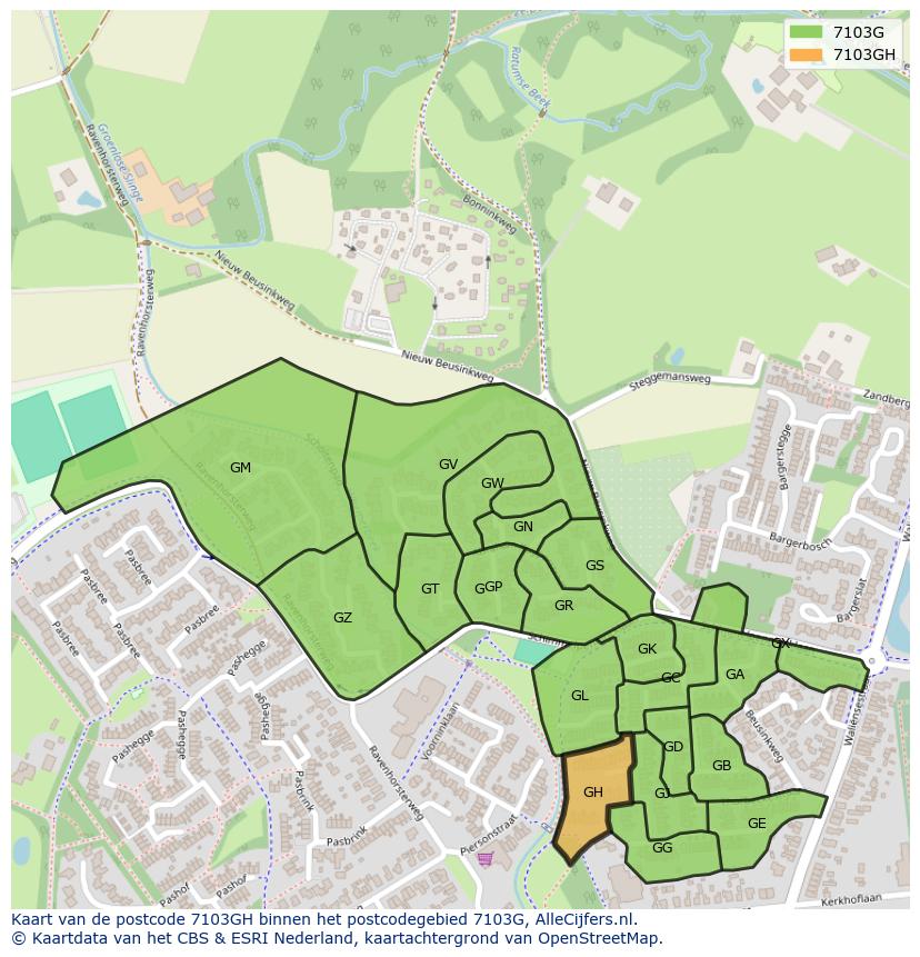 Afbeelding van het postcodegebied 7103 GH op de kaart.