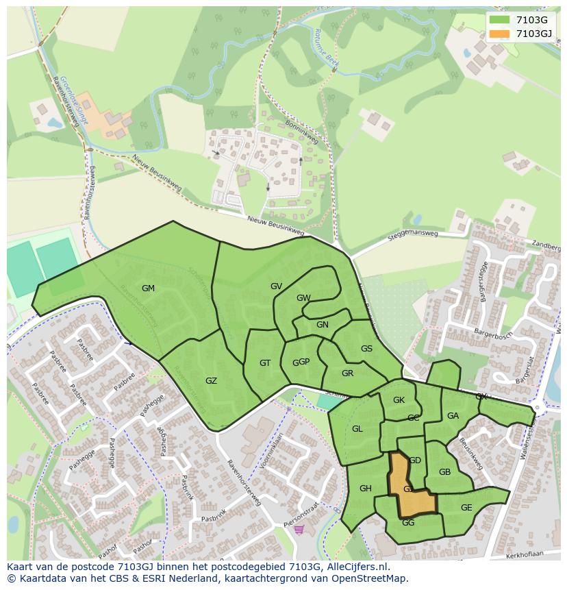 Afbeelding van het postcodegebied 7103 GJ op de kaart.
