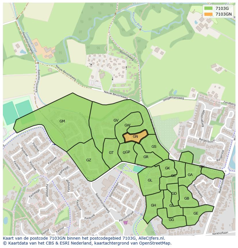 Afbeelding van het postcodegebied 7103 GN op de kaart.