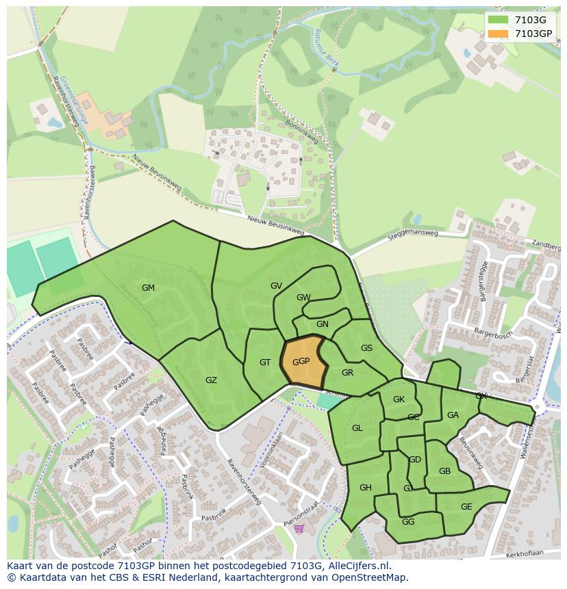 Afbeelding van het postcodegebied 7103 GP op de kaart.