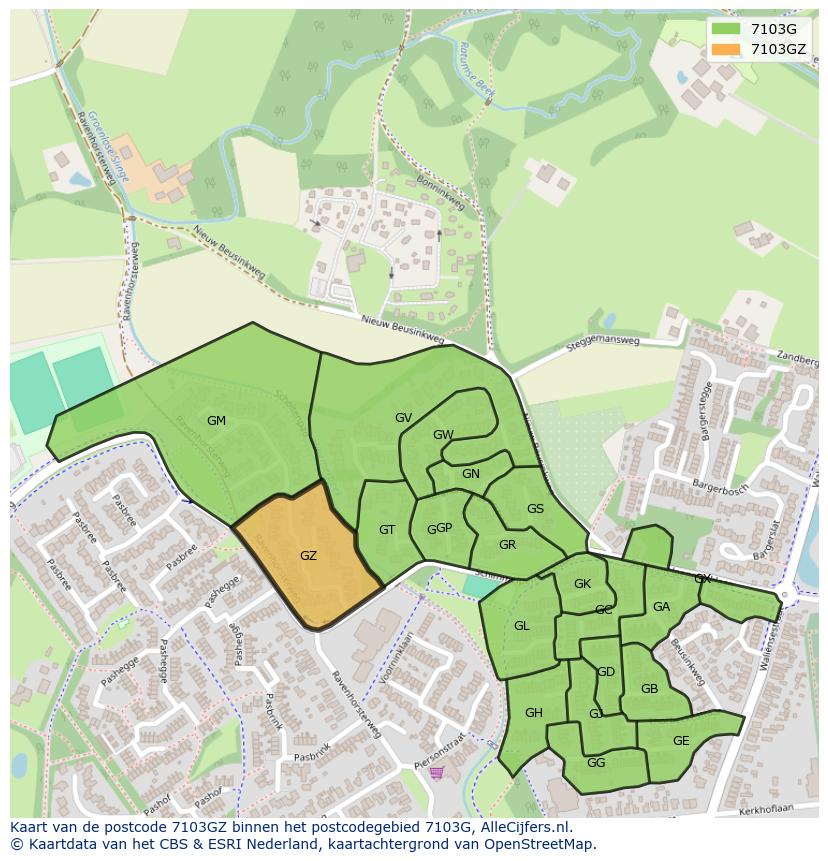 Afbeelding van het postcodegebied 7103 GZ op de kaart.