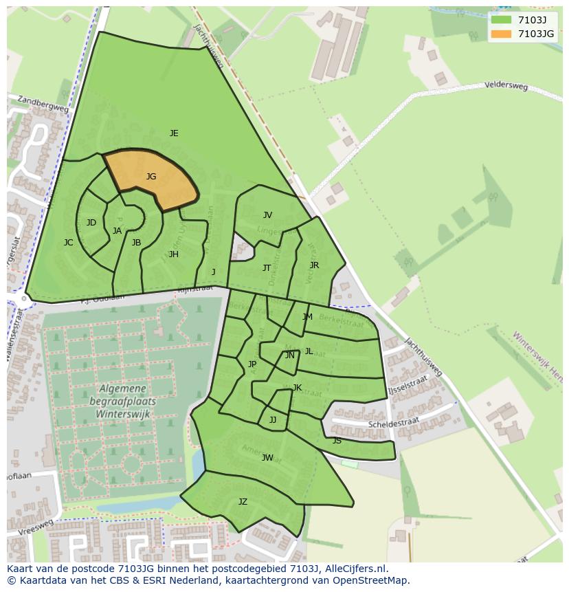 Afbeelding van het postcodegebied 7103 JG op de kaart.