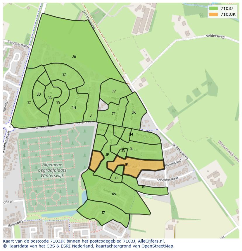 Afbeelding van het postcodegebied 7103 JK op de kaart.
