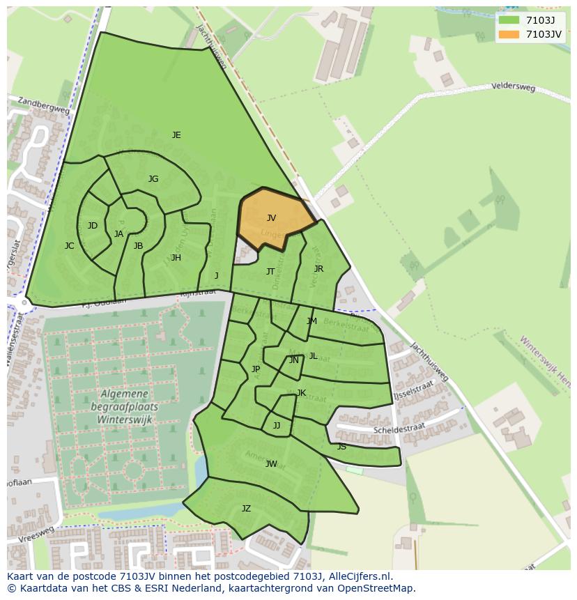 Afbeelding van het postcodegebied 7103 JV op de kaart.