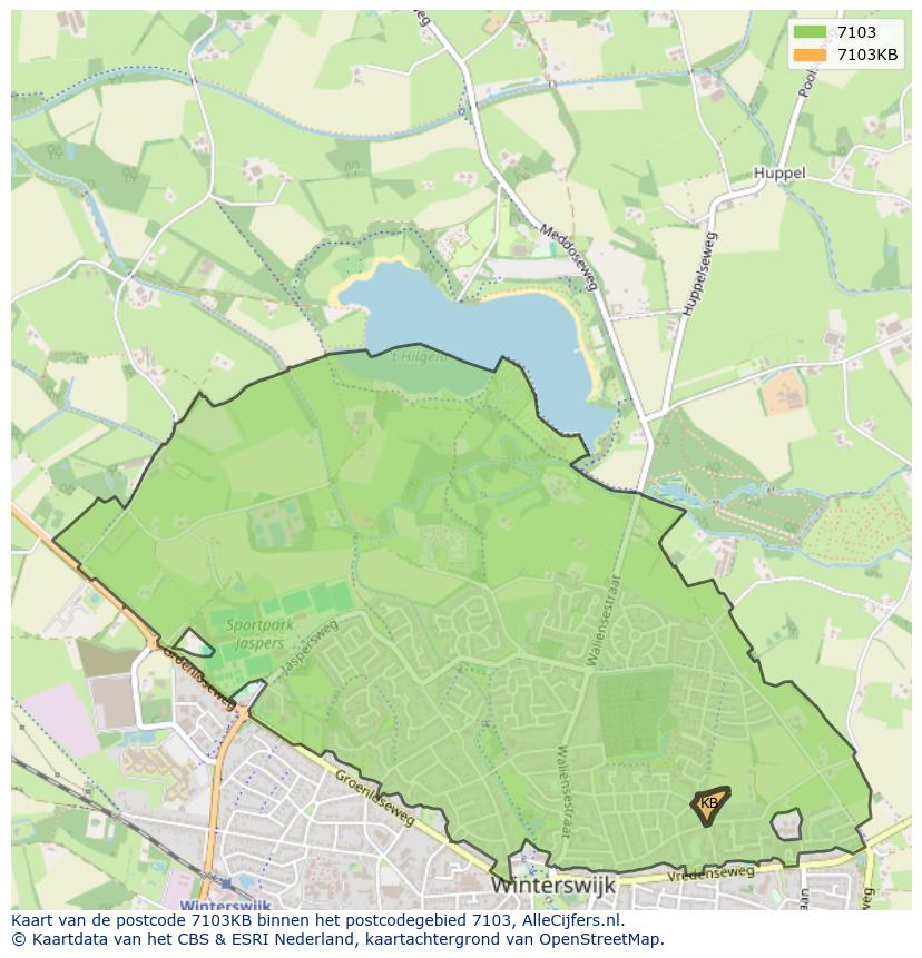 Afbeelding van het postcodegebied 7103 KB op de kaart.