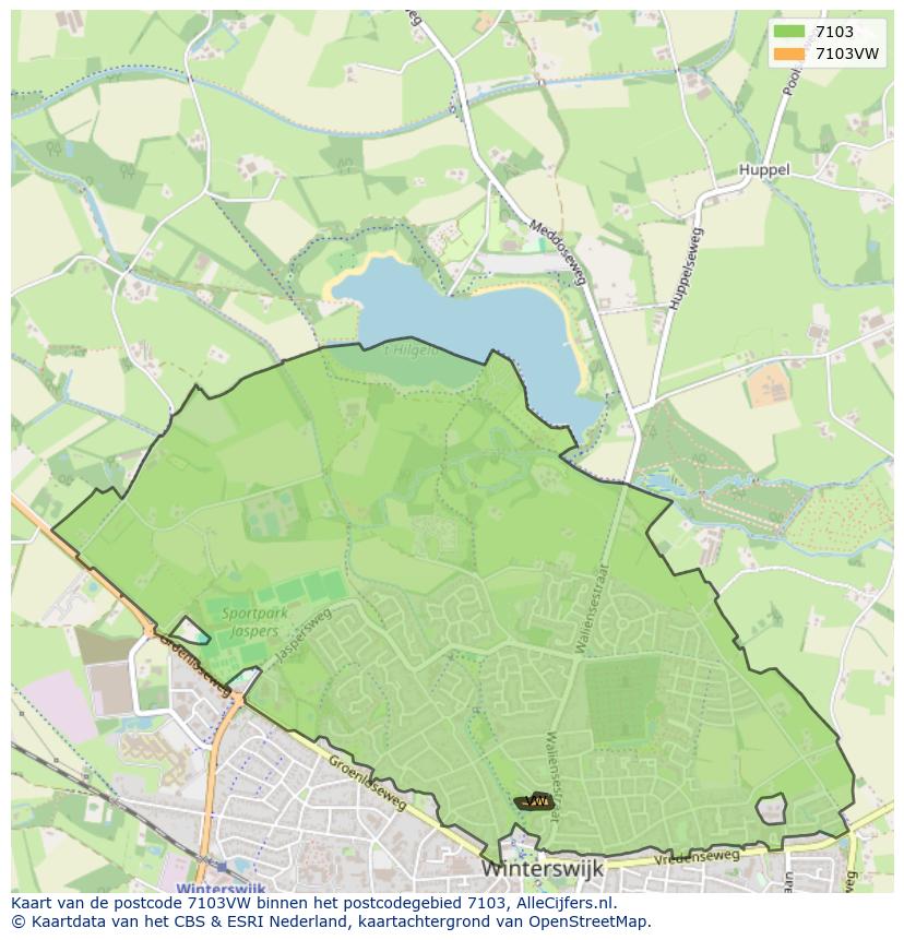 Afbeelding van het postcodegebied 7103 VW op de kaart.