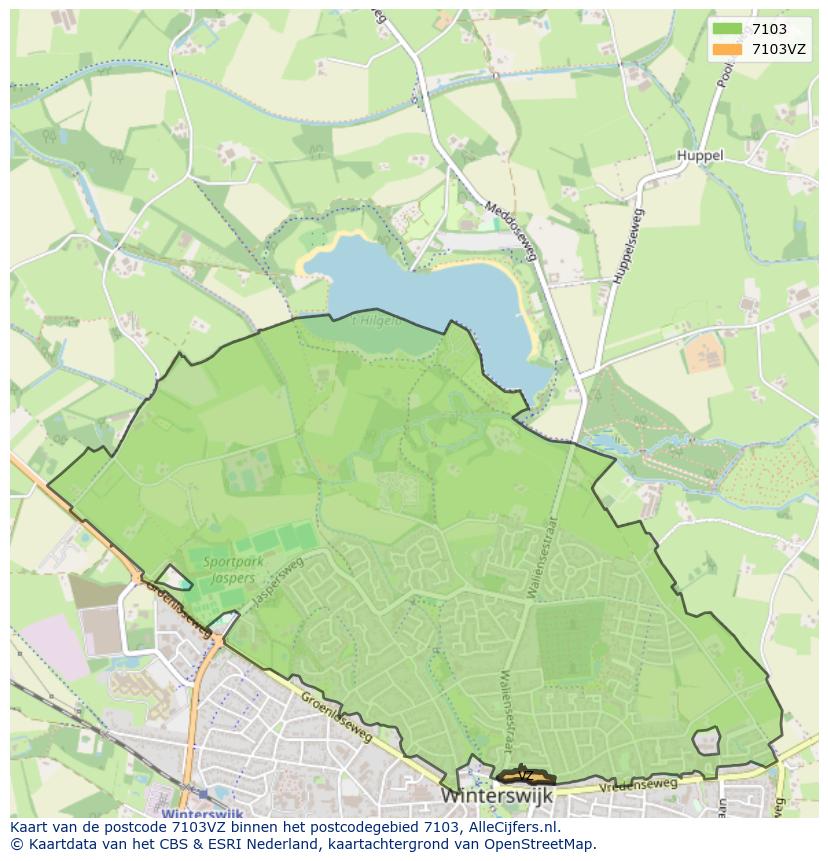 Afbeelding van het postcodegebied 7103 VZ op de kaart.