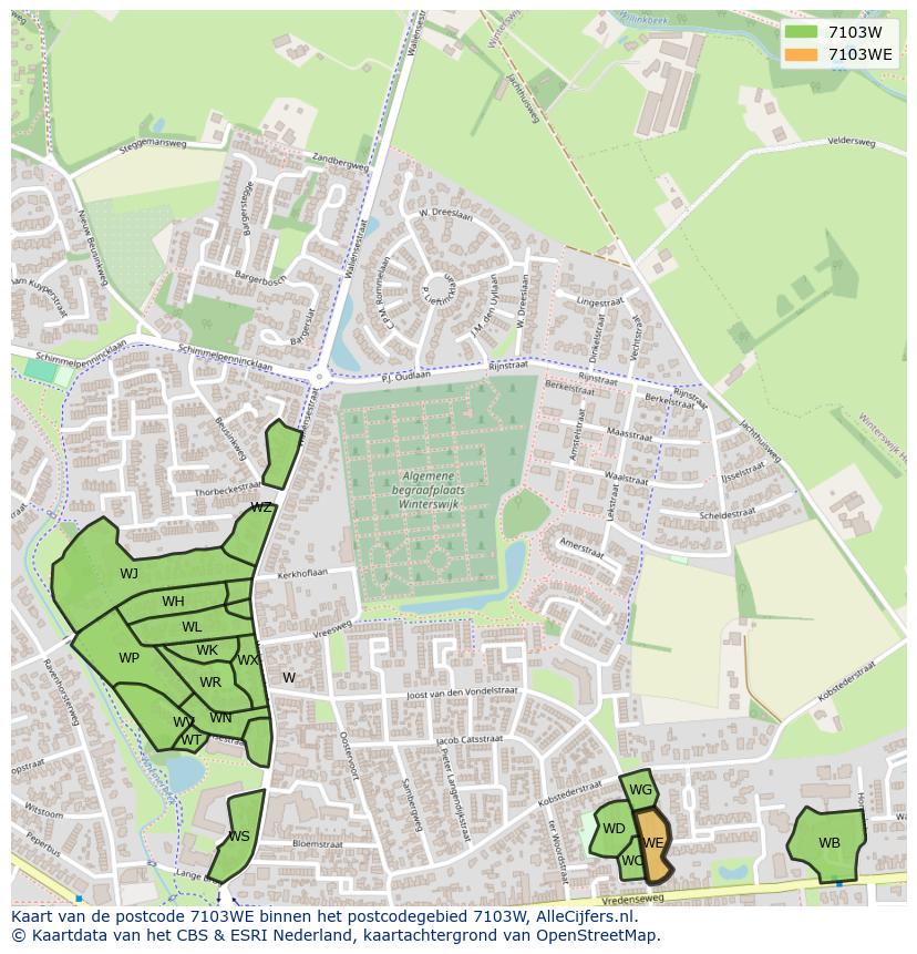 Afbeelding van het postcodegebied 7103 WE op de kaart.