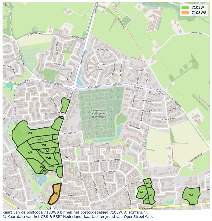 Afbeelding van het postcodegebied 7103 WS op de kaart.