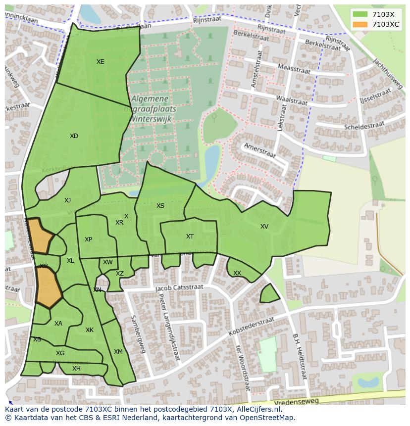 Afbeelding van het postcodegebied 7103 XC op de kaart.