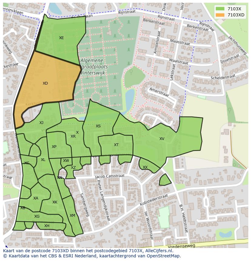 Afbeelding van het postcodegebied 7103 XD op de kaart.
