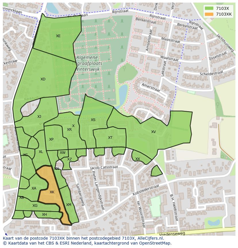 Afbeelding van het postcodegebied 7103 XK op de kaart.