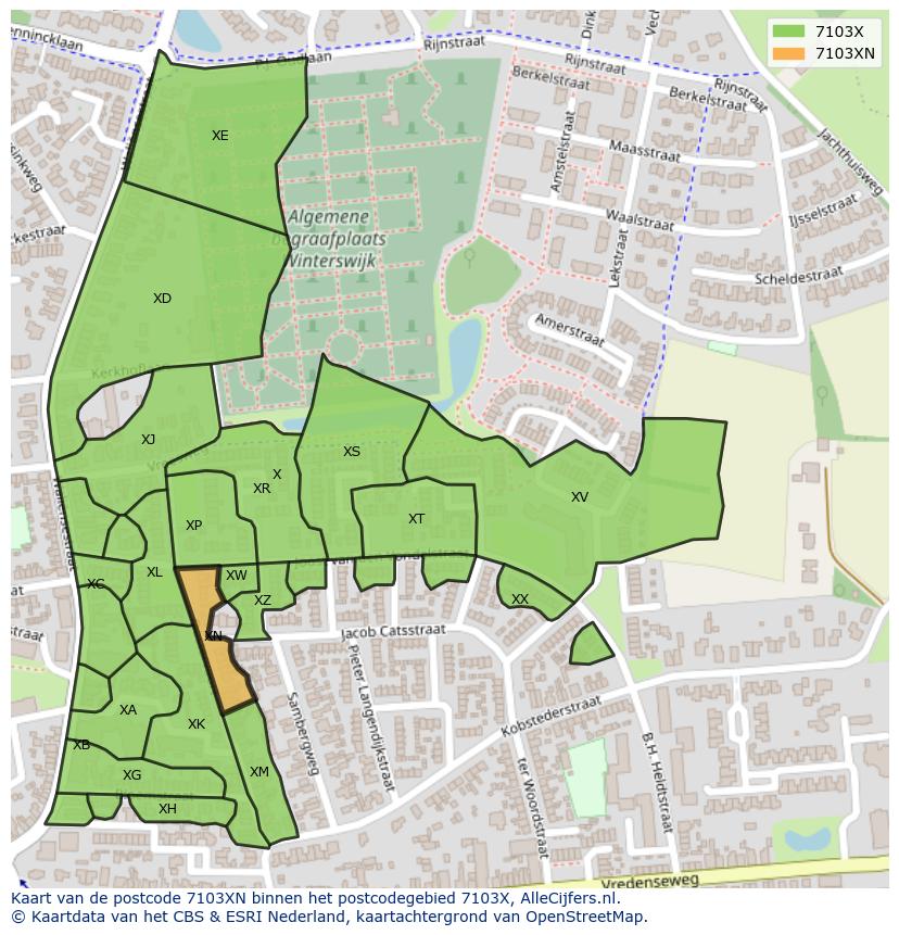 Afbeelding van het postcodegebied 7103 XN op de kaart.
