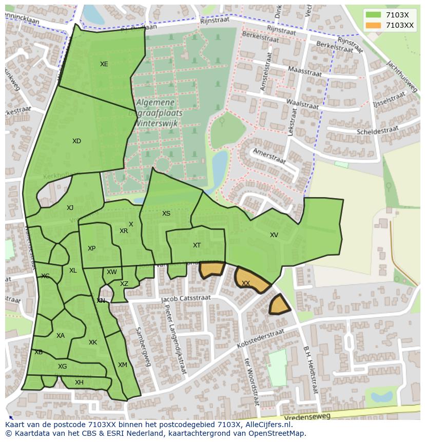 Afbeelding van het postcodegebied 7103 XX op de kaart.