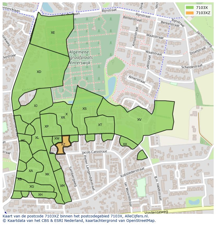 Afbeelding van het postcodegebied 7103 XZ op de kaart.
