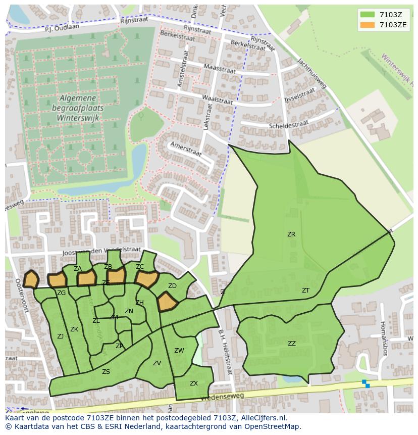 Afbeelding van het postcodegebied 7103 ZE op de kaart.