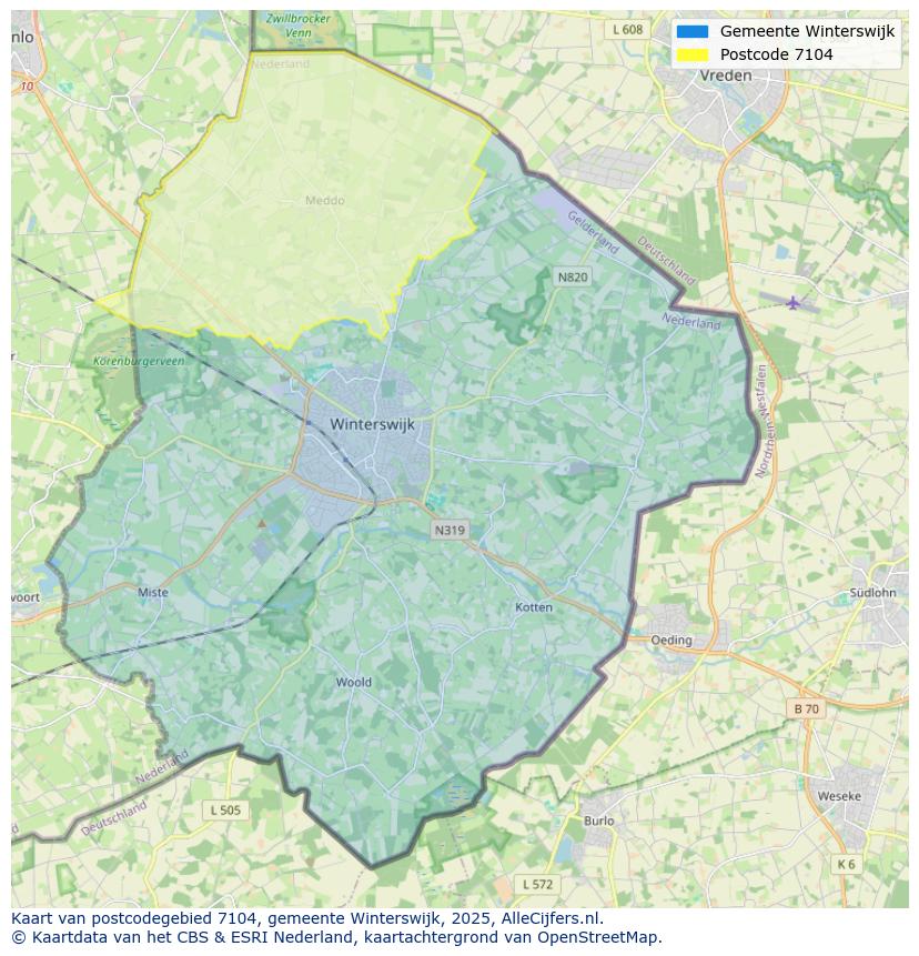 Afbeelding van het postcodegebied 7104 op de kaart.