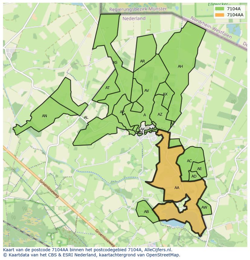 Afbeelding van het postcodegebied 7104 AA op de kaart.