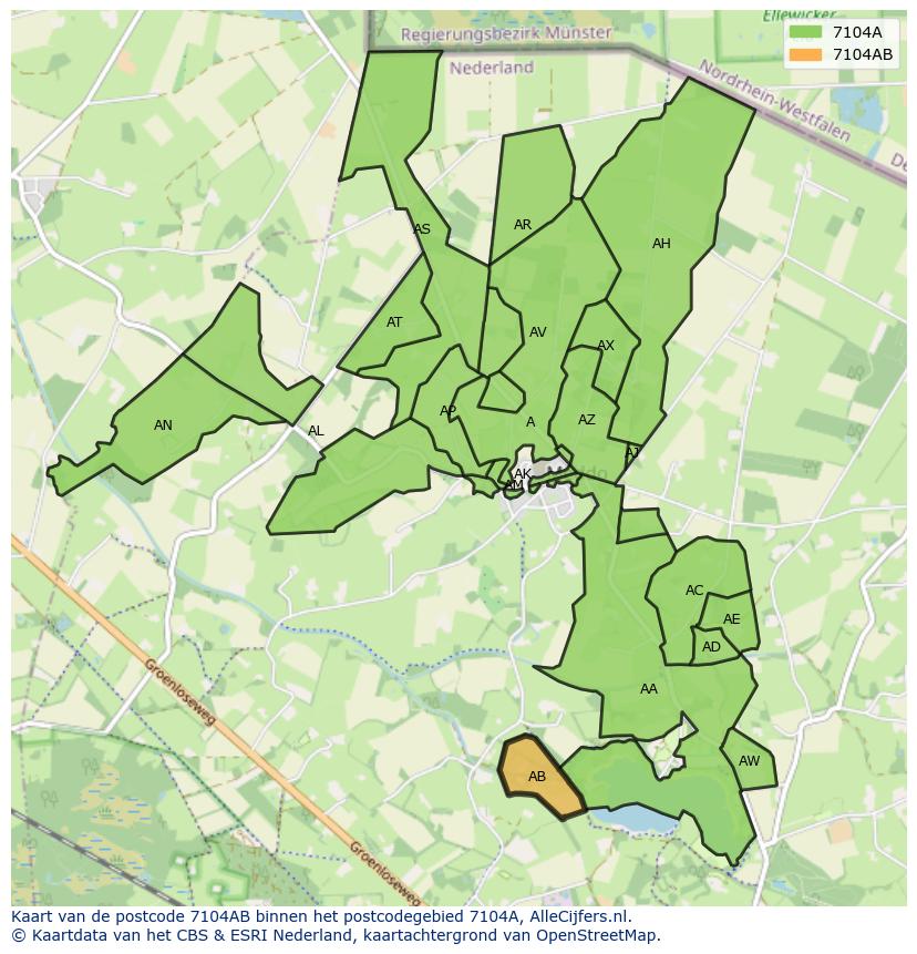 Afbeelding van het postcodegebied 7104 AB op de kaart.