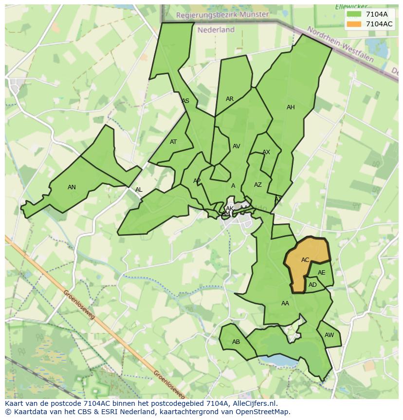 Afbeelding van het postcodegebied 7104 AC op de kaart.