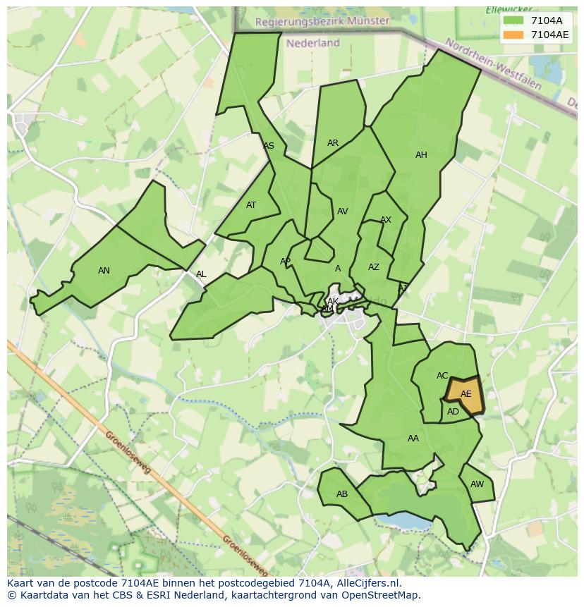 Afbeelding van het postcodegebied 7104 AE op de kaart.