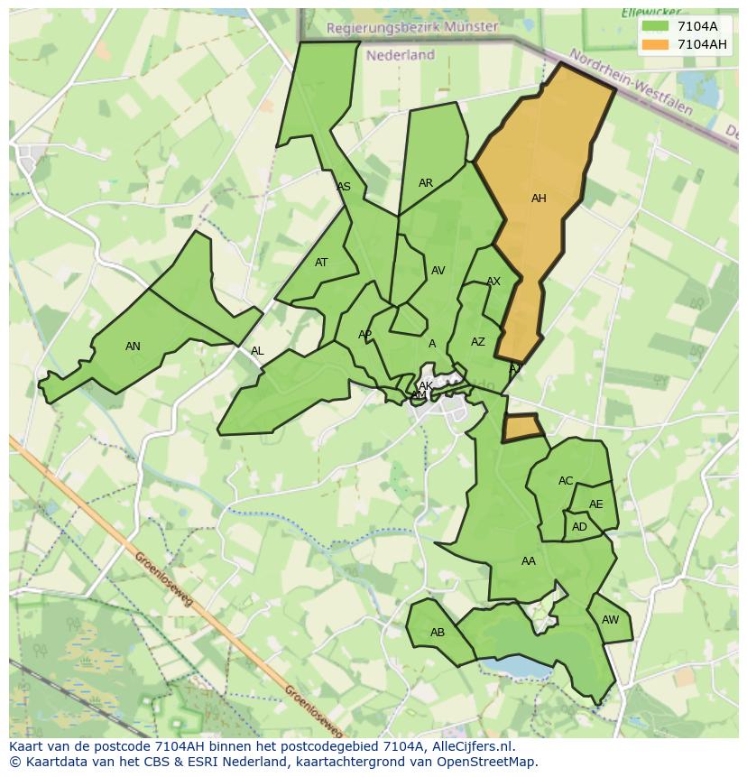 Afbeelding van het postcodegebied 7104 AH op de kaart.