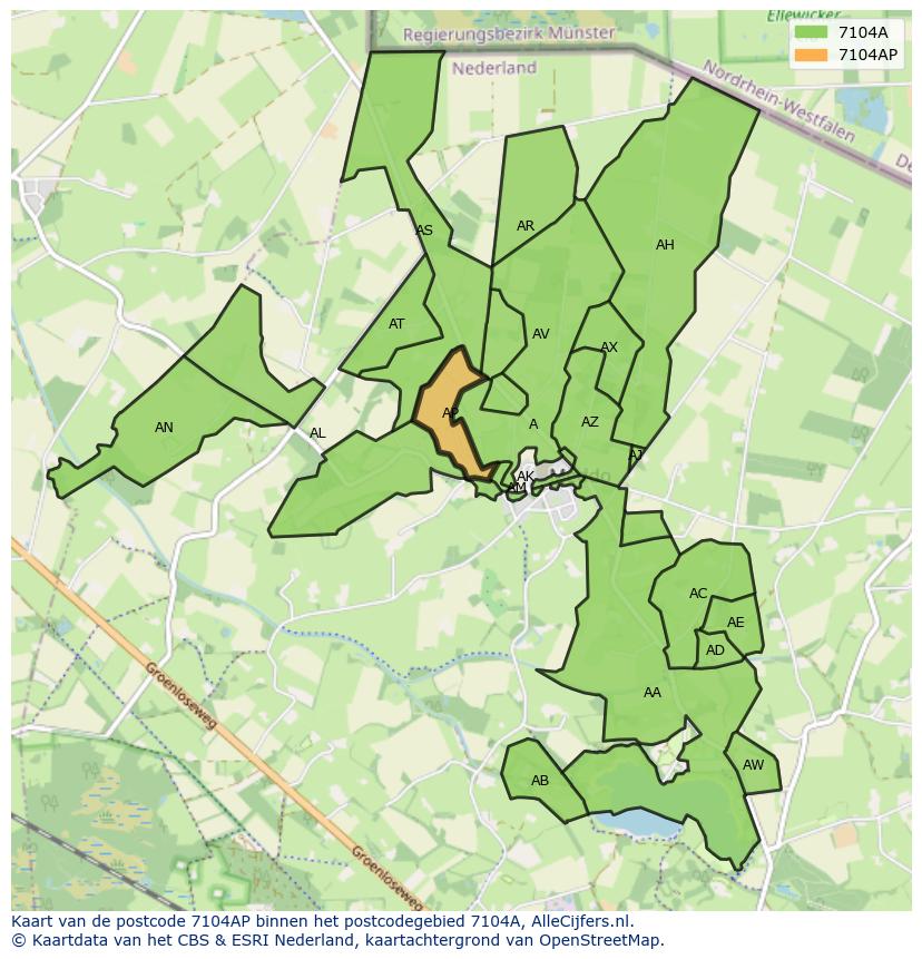 Afbeelding van het postcodegebied 7104 AP op de kaart.