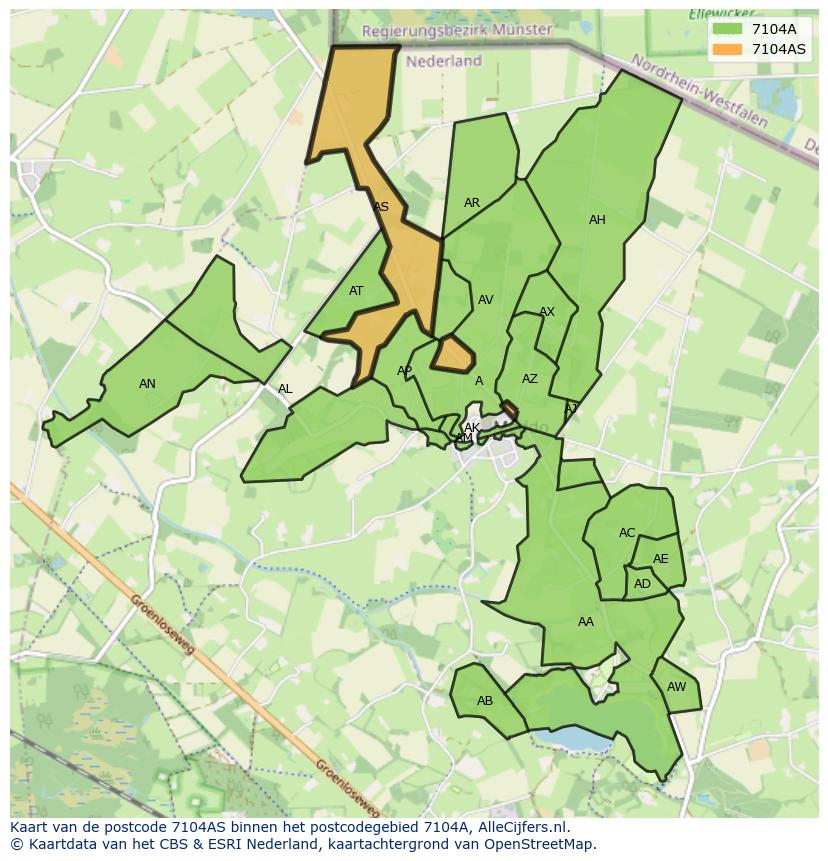 Afbeelding van het postcodegebied 7104 AS op de kaart.