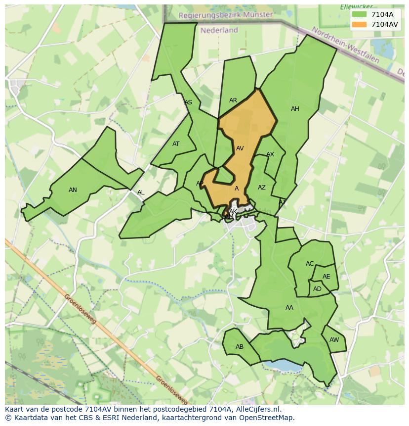 Afbeelding van het postcodegebied 7104 AV op de kaart.