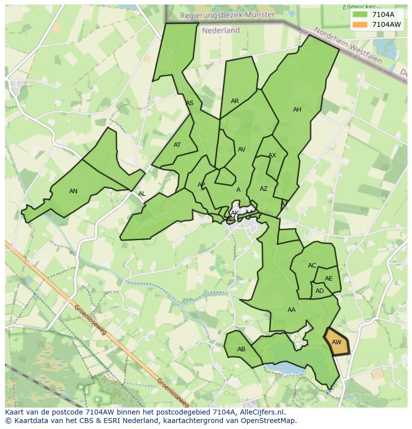 Afbeelding van het postcodegebied 7104 AW op de kaart.