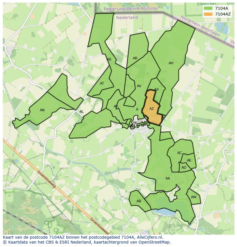 Afbeelding van het postcodegebied 7104 AZ op de kaart.