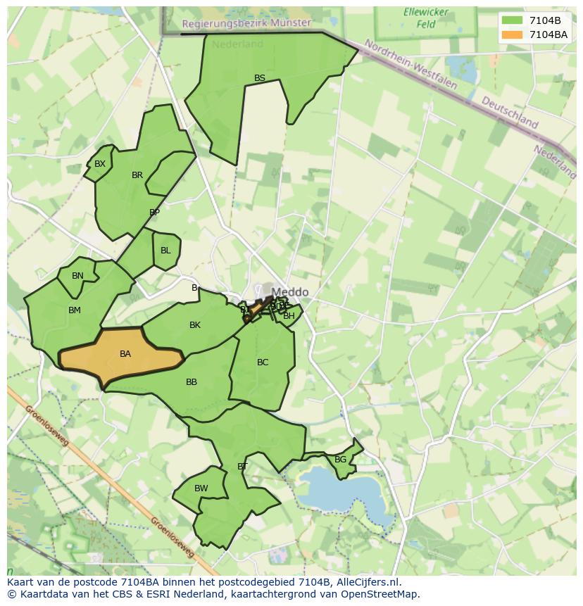 Afbeelding van het postcodegebied 7104 BA op de kaart.