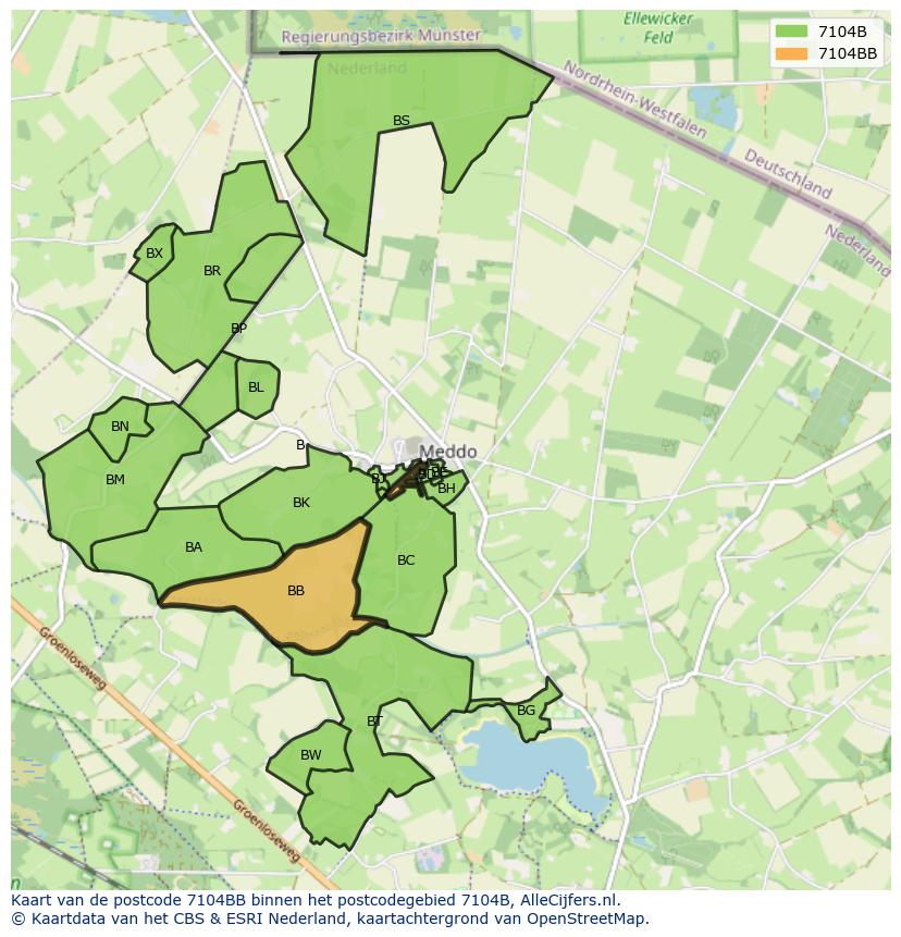 Afbeelding van het postcodegebied 7104 BB op de kaart.