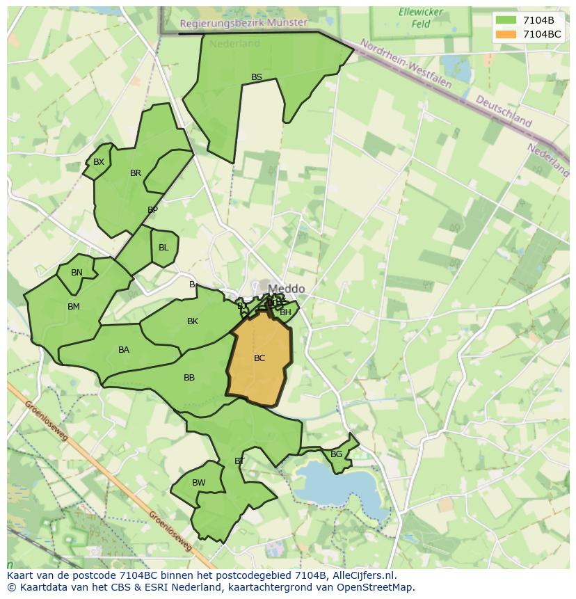Afbeelding van het postcodegebied 7104 BC op de kaart.