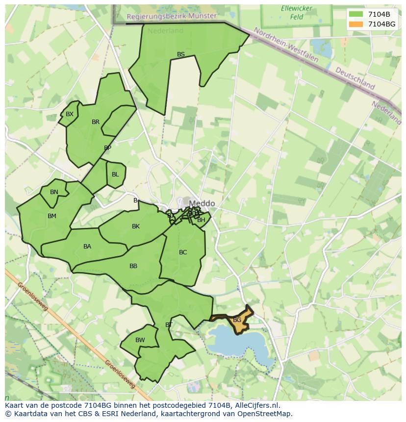 Afbeelding van het postcodegebied 7104 BG op de kaart.