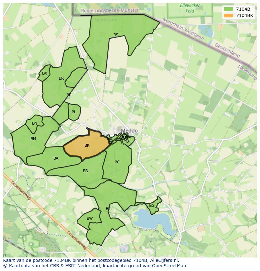 Afbeelding van het postcodegebied 7104 BK op de kaart.