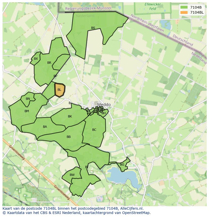 Afbeelding van het postcodegebied 7104 BL op de kaart.