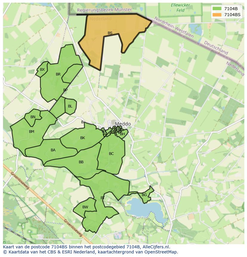 Afbeelding van het postcodegebied 7104 BS op de kaart.