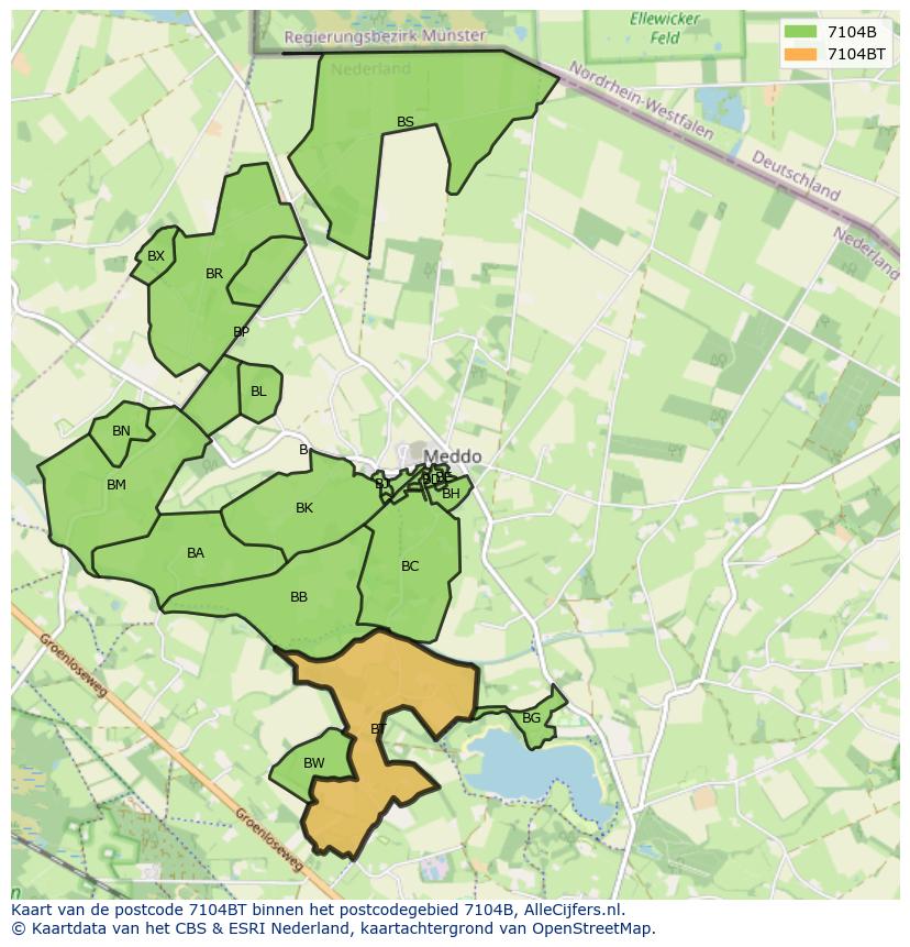 Afbeelding van het postcodegebied 7104 BT op de kaart.