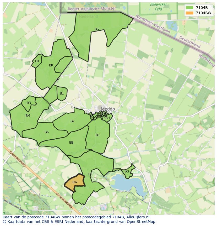 Afbeelding van het postcodegebied 7104 BW op de kaart.