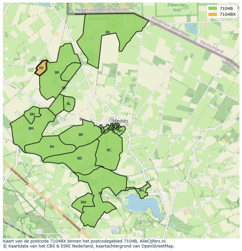 Afbeelding van het postcodegebied 7104 BX op de kaart.
