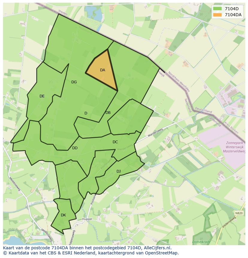 Afbeelding van het postcodegebied 7104 DA op de kaart.
