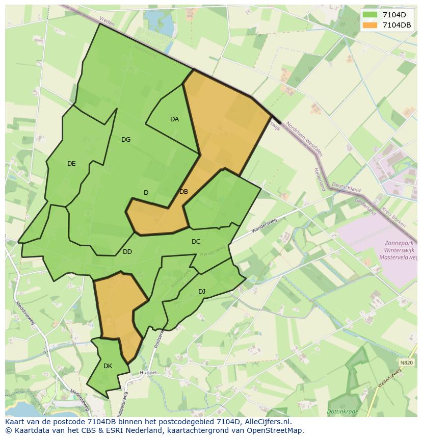 Afbeelding van het postcodegebied 7104 DB op de kaart.