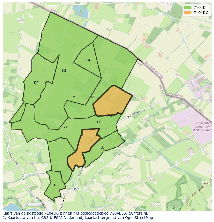 Afbeelding van het postcodegebied 7104 DC op de kaart.