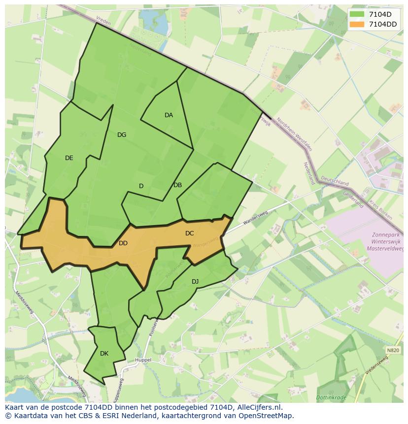 Afbeelding van het postcodegebied 7104 DD op de kaart.