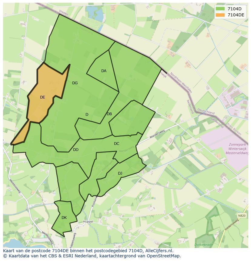 Afbeelding van het postcodegebied 7104 DE op de kaart.