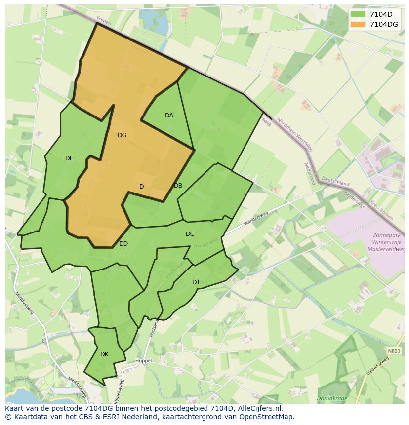Afbeelding van het postcodegebied 7104 DG op de kaart.