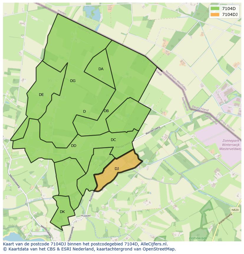 Afbeelding van het postcodegebied 7104 DJ op de kaart.