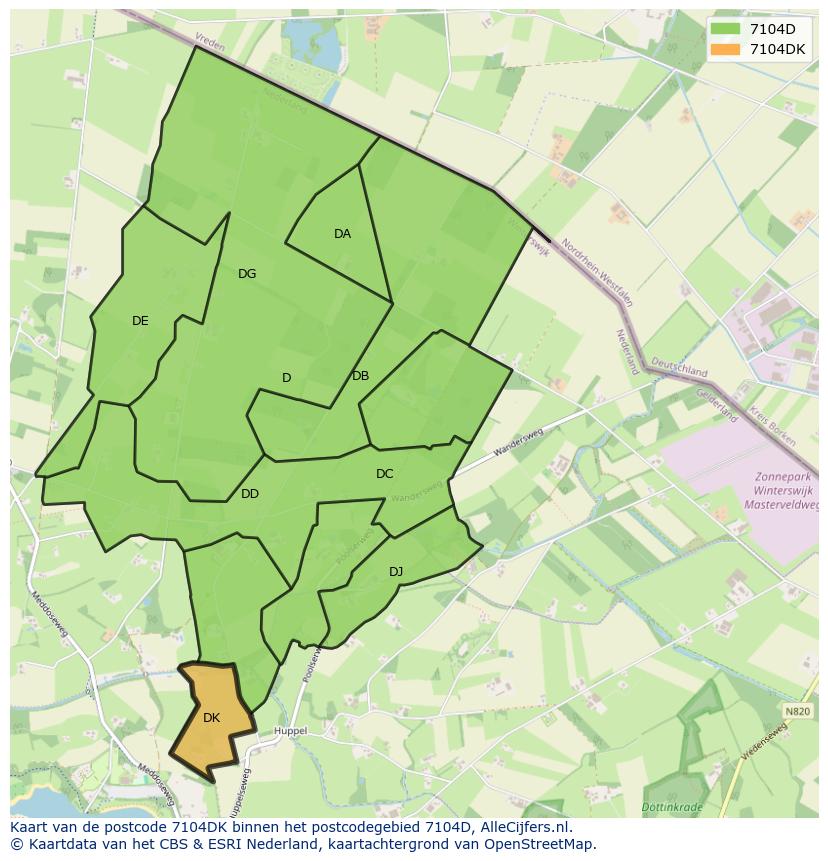 Afbeelding van het postcodegebied 7104 DK op de kaart.