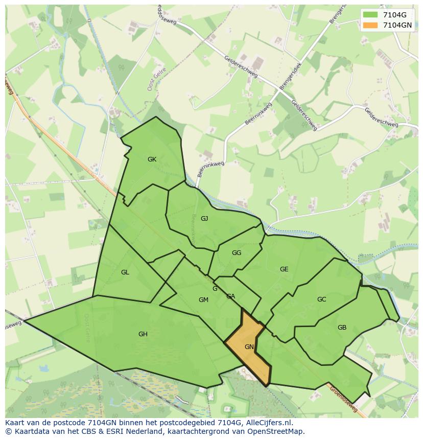 Afbeelding van het postcodegebied 7104 GN op de kaart.